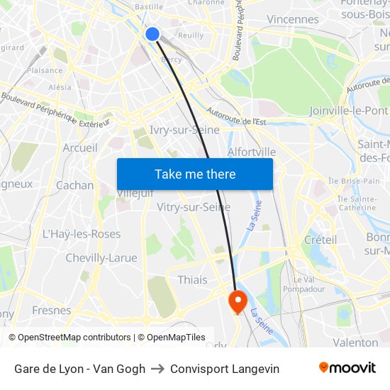 Gare de Lyon - Van Gogh to Convisport Langevin map
