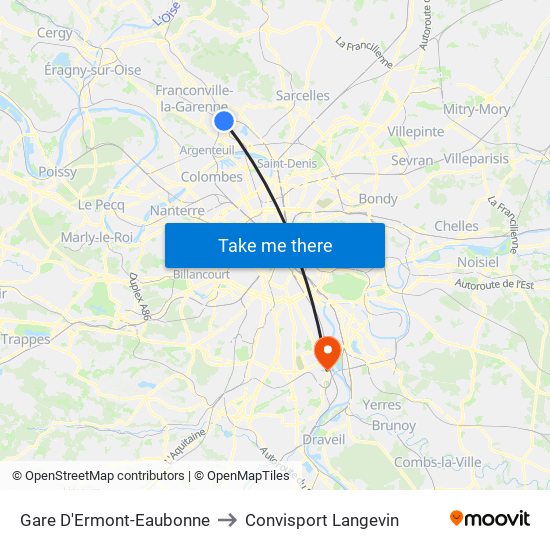 Gare D'Ermont-Eaubonne to Convisport Langevin map