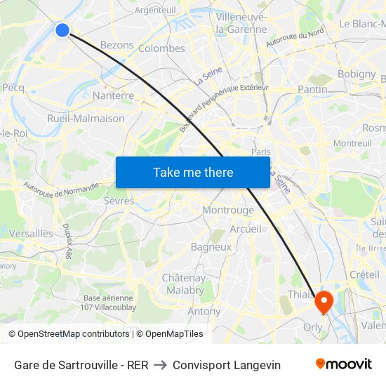 Gare de Sartrouville - RER to Convisport Langevin map