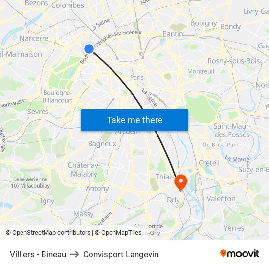 Villiers - Bineau to Convisport Langevin map