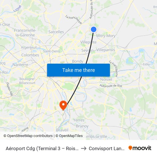 Aéroport Cdg (Terminal 3 – Roissypôle) to Convisport Langevin map