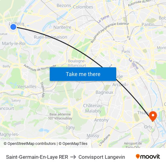 Saint-Germain-En-Laye RER to Convisport Langevin map