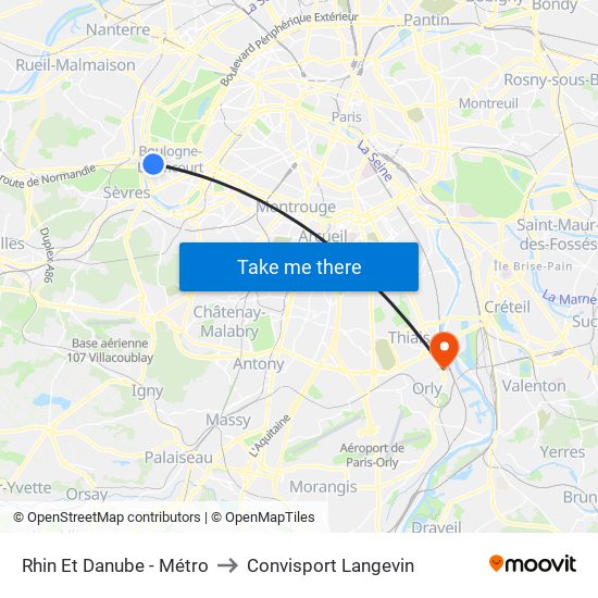 Rhin Et Danube - Métro to Convisport Langevin map