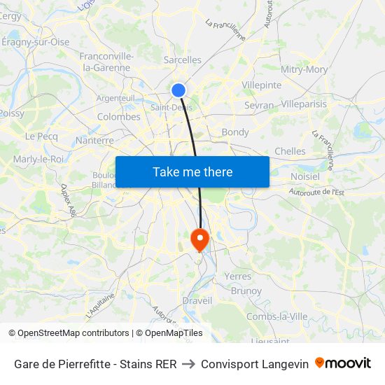 Gare de Pierrefitte - Stains RER to Convisport Langevin map