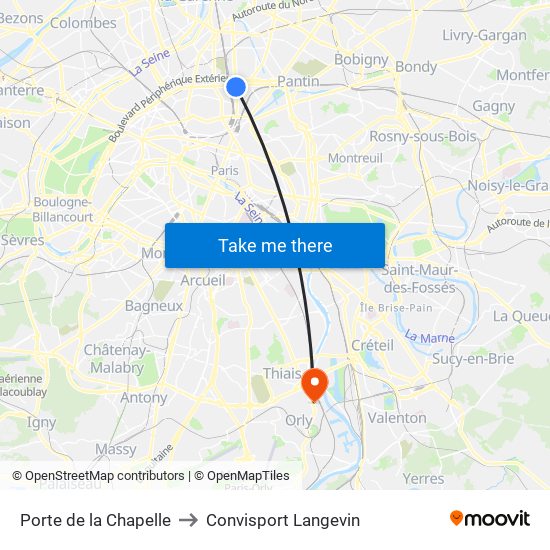 Porte de la Chapelle to Convisport Langevin map