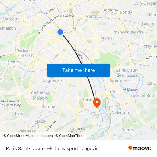 Paris Saint-Lazare to Convisport Langevin map