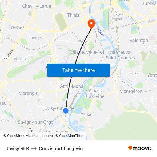 Juvisy RER to Convisport Langevin map