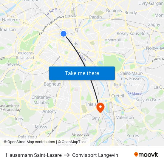 Haussmann Saint-Lazare to Convisport Langevin map