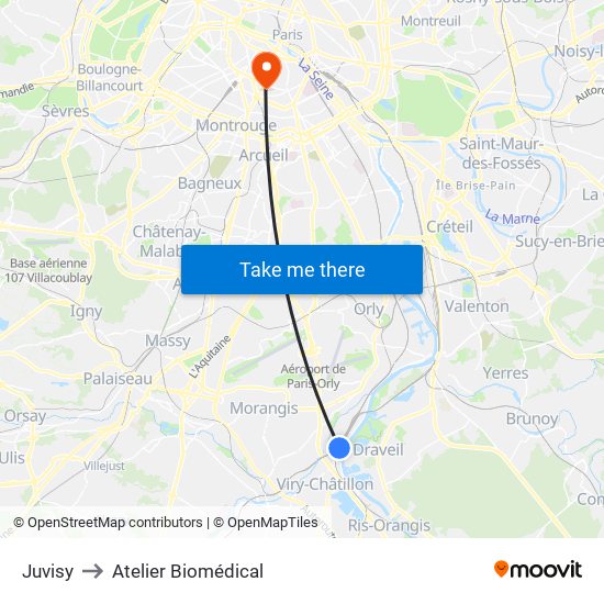 Juvisy to Atelier Biomédical map
