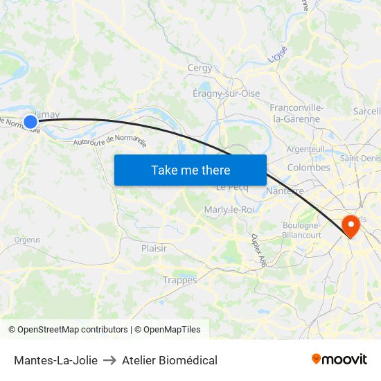 Mantes-La-Jolie to Atelier Biomédical map