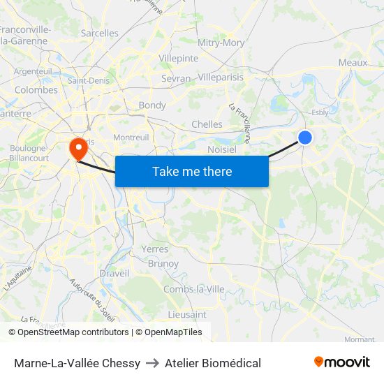 Marne-La-Vallée Chessy to Atelier Biomédical map