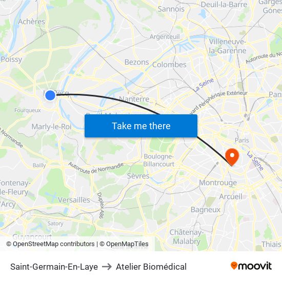 Saint-Germain-En-Laye to Atelier Biomédical map