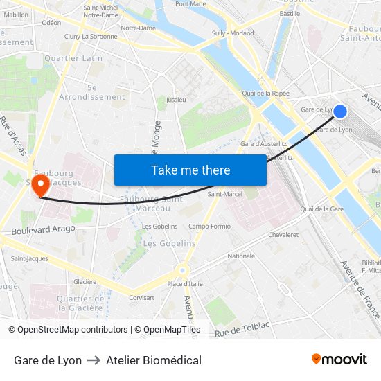 Gare de Lyon to Atelier Biomédical map