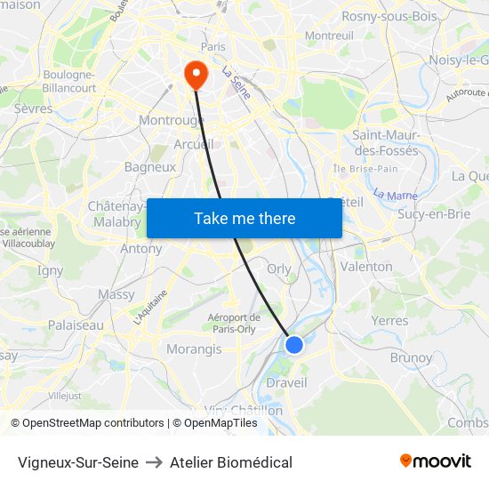 Vigneux-Sur-Seine to Atelier Biomédical map