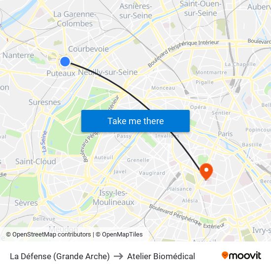 La Défense (Grande Arche) to Atelier Biomédical map