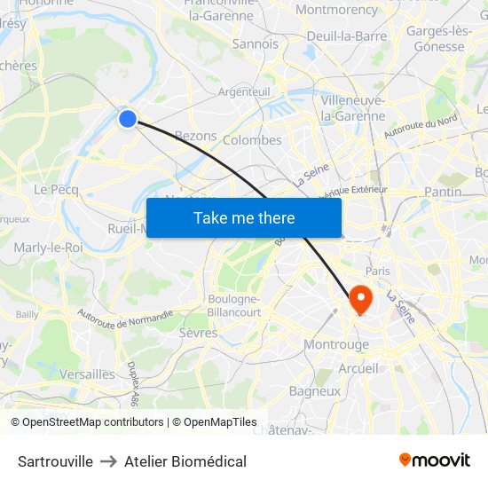 Sartrouville to Atelier Biomédical map