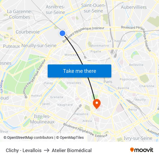 Clichy - Levallois to Atelier Biomédical map