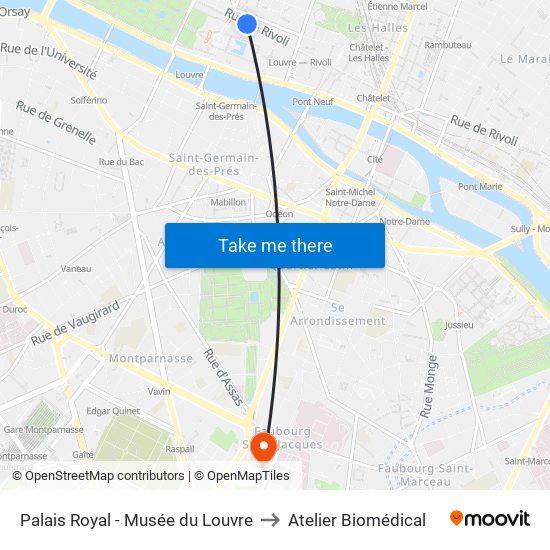 Palais Royal - Musée du Louvre to Atelier Biomédical map