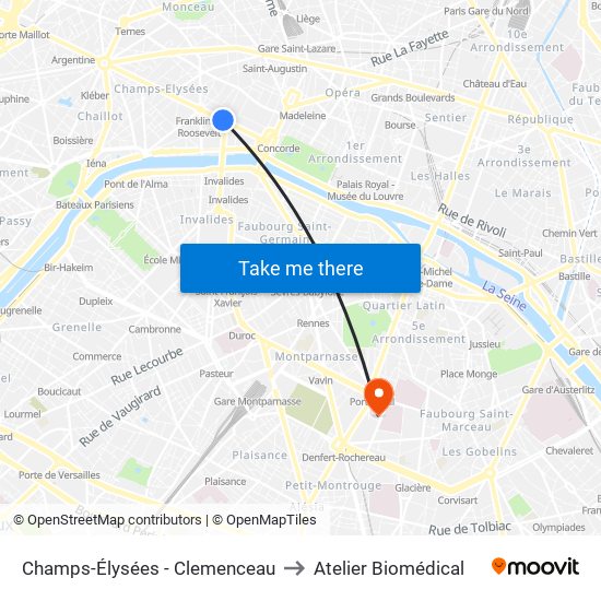 Champs-Élysées - Clemenceau to Atelier Biomédical map