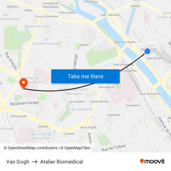 Van Gogh to Atelier Biomédical map