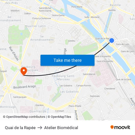 Quai de la Rapée to Atelier Biomédical map