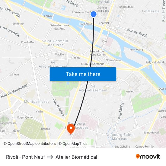 Rivoli - Pont Neuf to Atelier Biomédical map