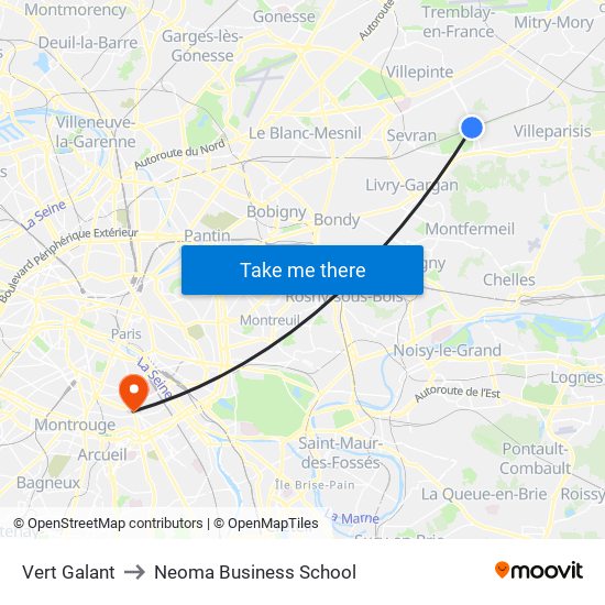 Vert Galant to Neoma Business School map