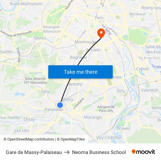 Gare de Massy-Palaiseau to Neoma Business School map