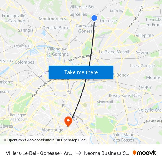 Villiers-Le-Bel - Gonesse - Arnouville to Neoma Business School map
