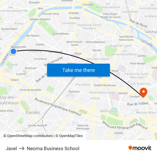 Javel to Neoma Business School map