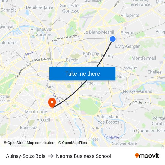 Aulnay-Sous-Bois to Neoma Business School map