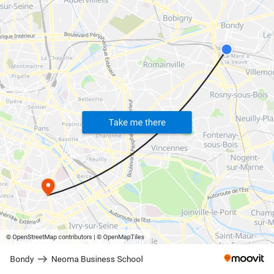 Bondy to Neoma Business School map