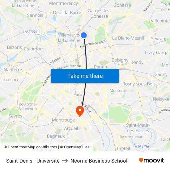 Saint-Denis - Université to Neoma Business School map