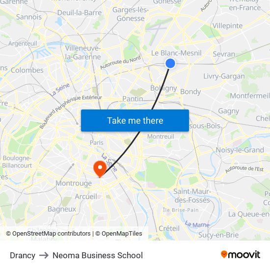Drancy to Neoma Business School map