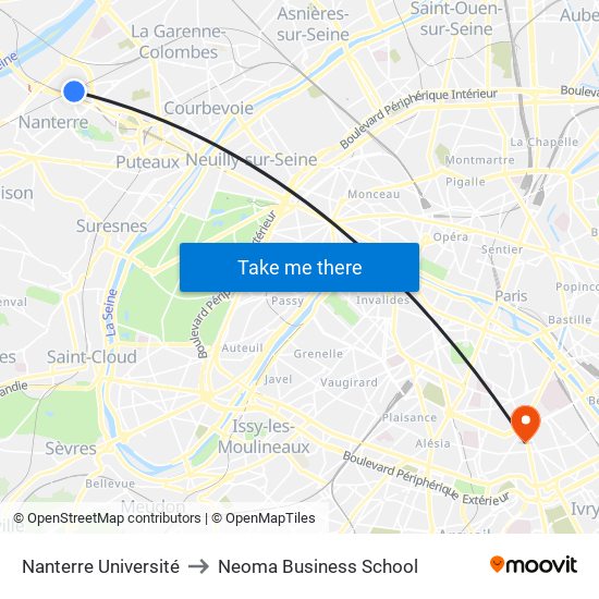 Nanterre Université to Neoma Business School map