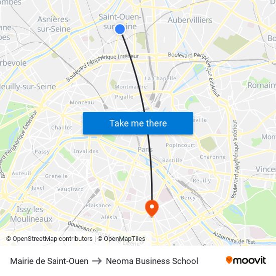 Mairie de Saint-Ouen to Neoma Business School map