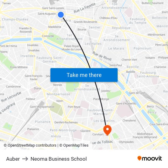 Auber to Neoma Business School map