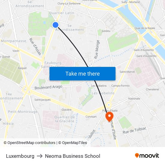 Luxembourg to Neoma Business School map