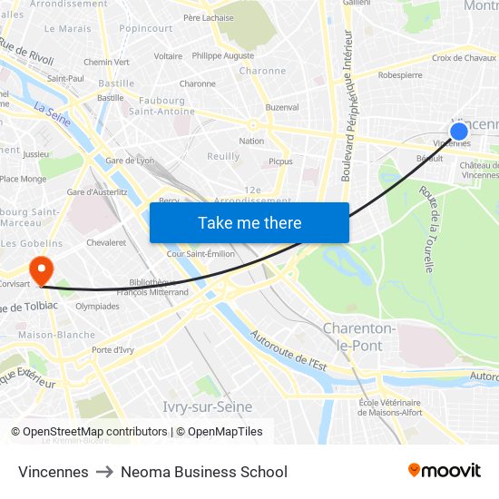 Vincennes to Neoma Business School map