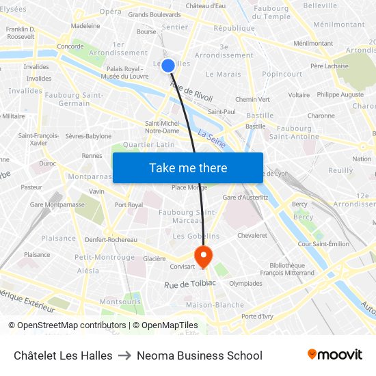 Châtelet Les Halles to Neoma Business School map