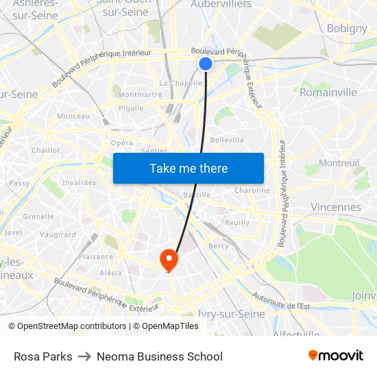 Rosa Parks to Neoma Business School map