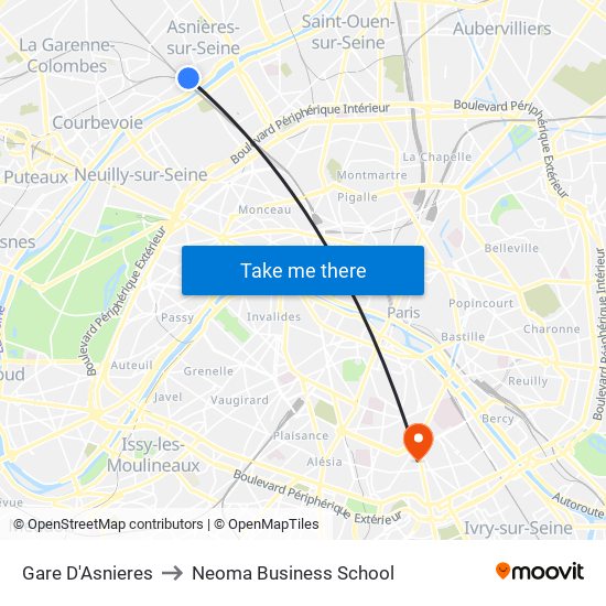 Gare D'Asnieres to Neoma Business School map