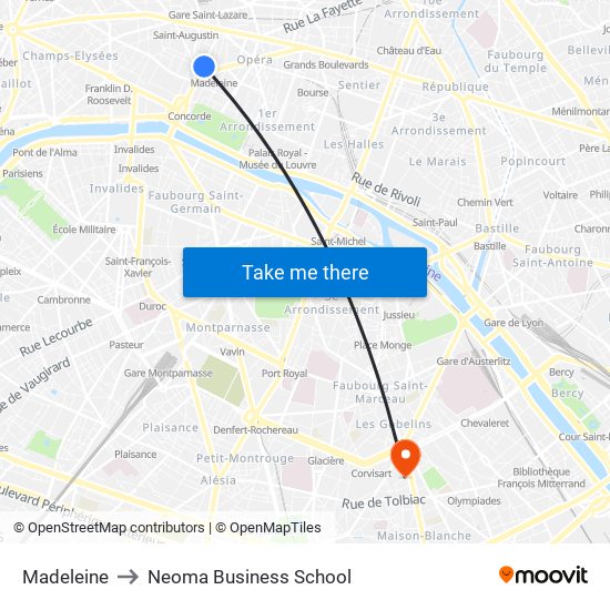 Madeleine to Neoma Business School map