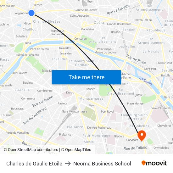 Charles de Gaulle Etoile to Neoma Business School map