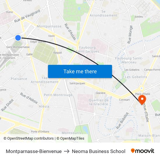 Montparnasse-Bienvenue to Neoma Business School map