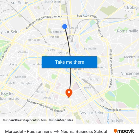 Marcadet - Poissonniers to Neoma Business School map