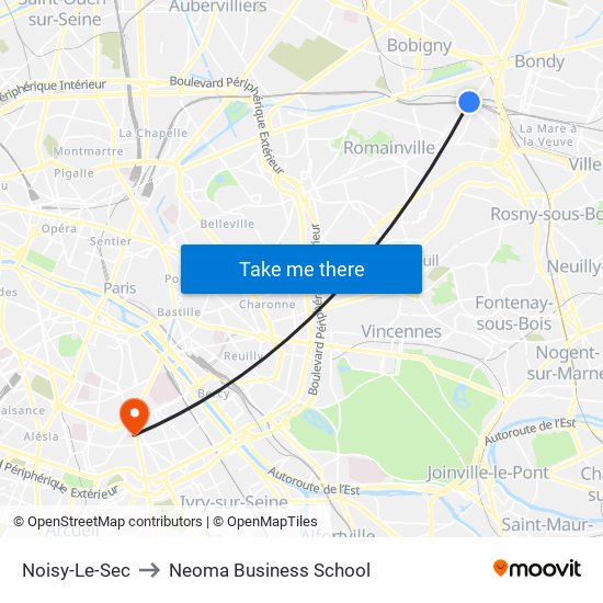 Noisy-Le-Sec to Neoma Business School map