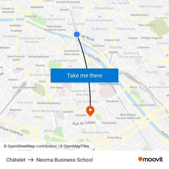 Châtelet to Neoma Business School map