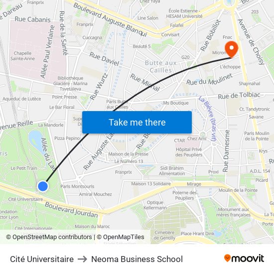 Cité Universitaire to Neoma Business School map