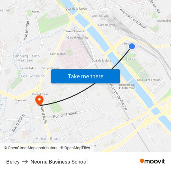 Bercy to Neoma Business School map